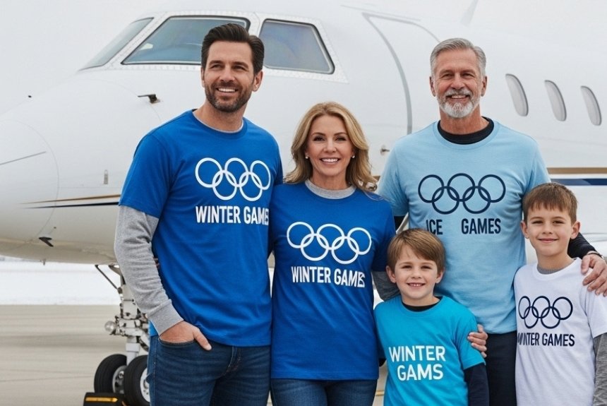 A Happy Family Standing In Front Of Private Jet
