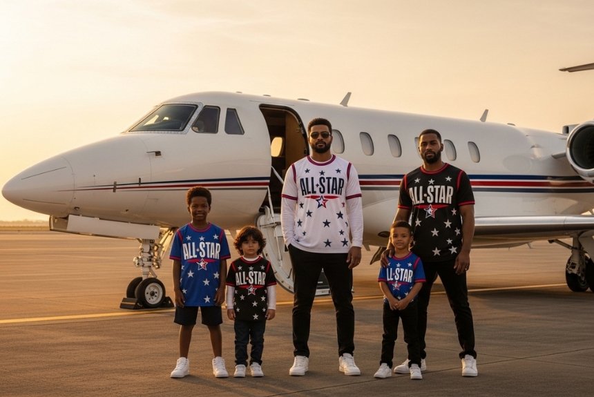 A Family Standing In Front Of Private Jet