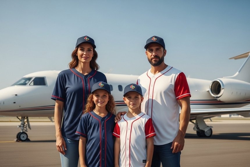 happy family with private jet