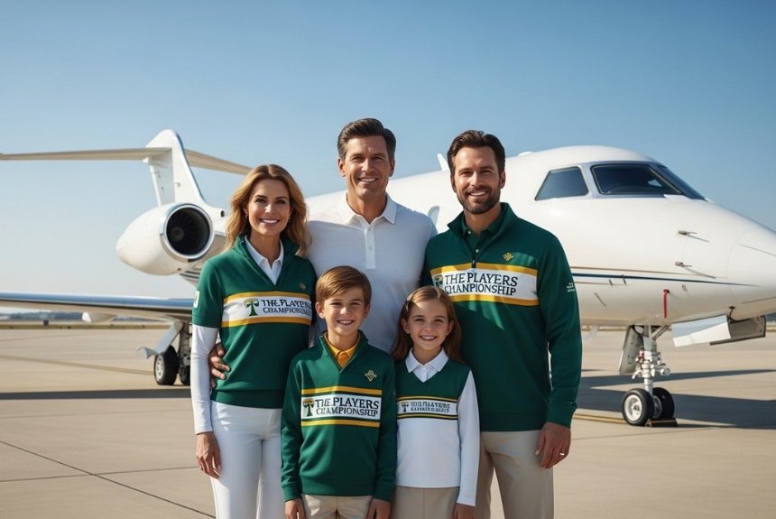family infront of private jet
